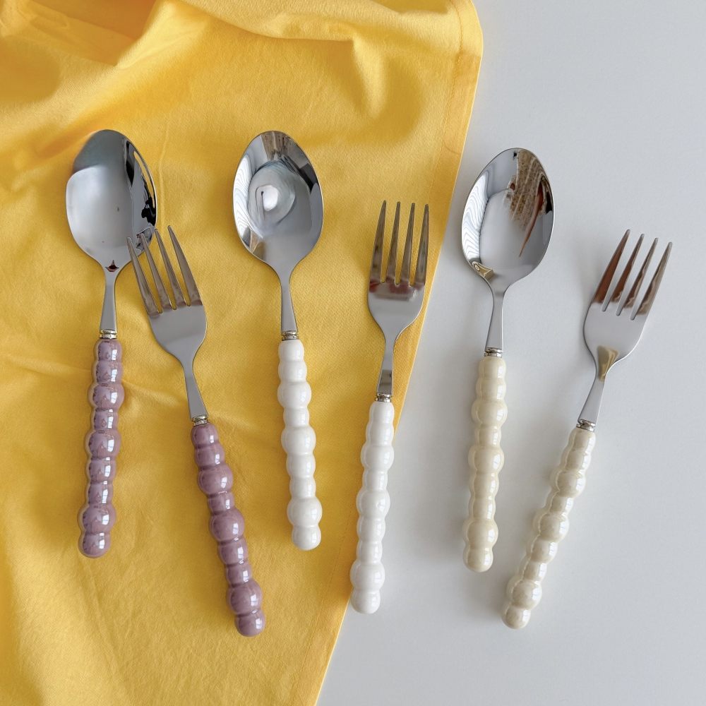 Cutlery with textured bubble-pattern handles